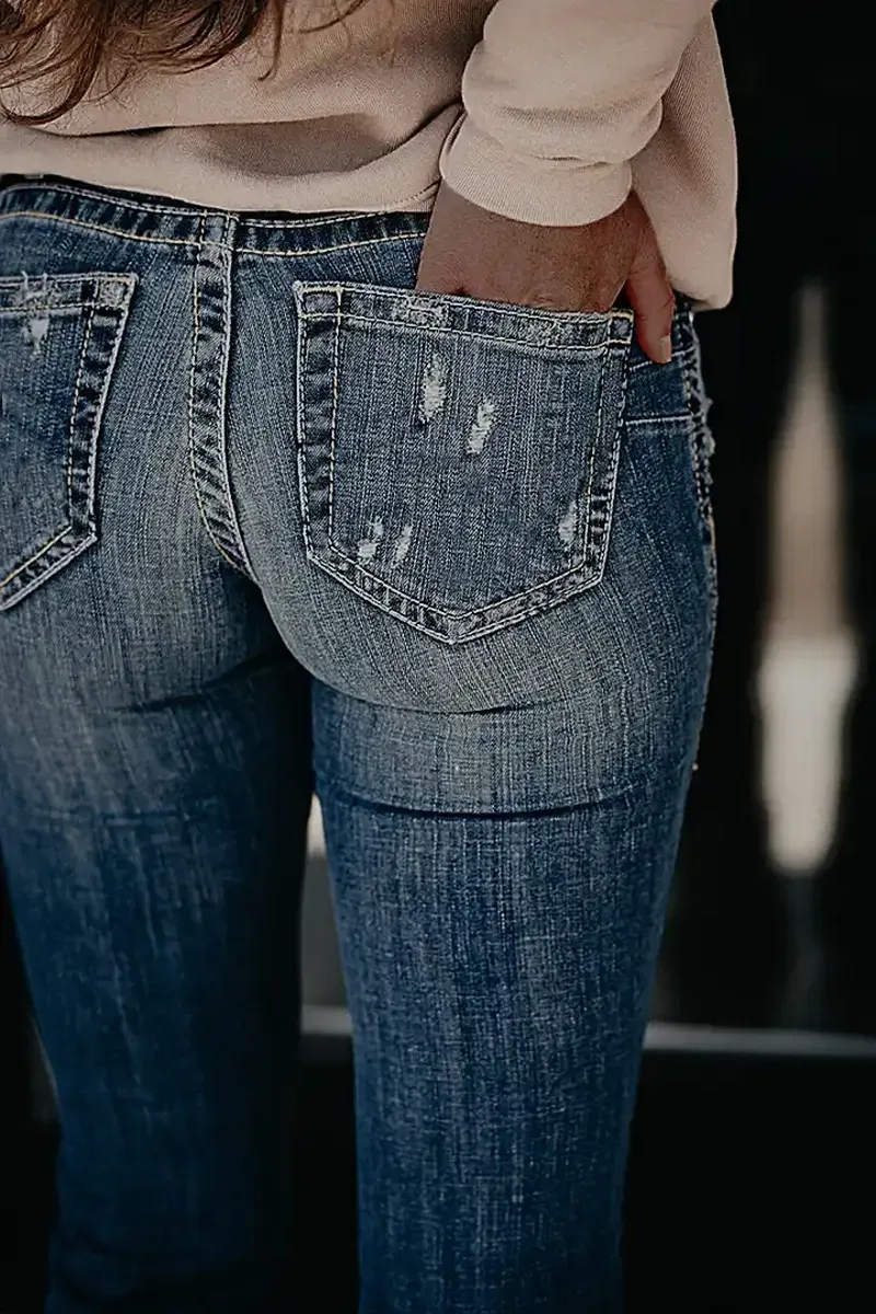 Ripped Low Waist Bootcut Jeans Without Belt