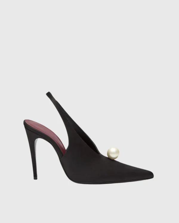 Pearl Satin Slingback Pumps in Black