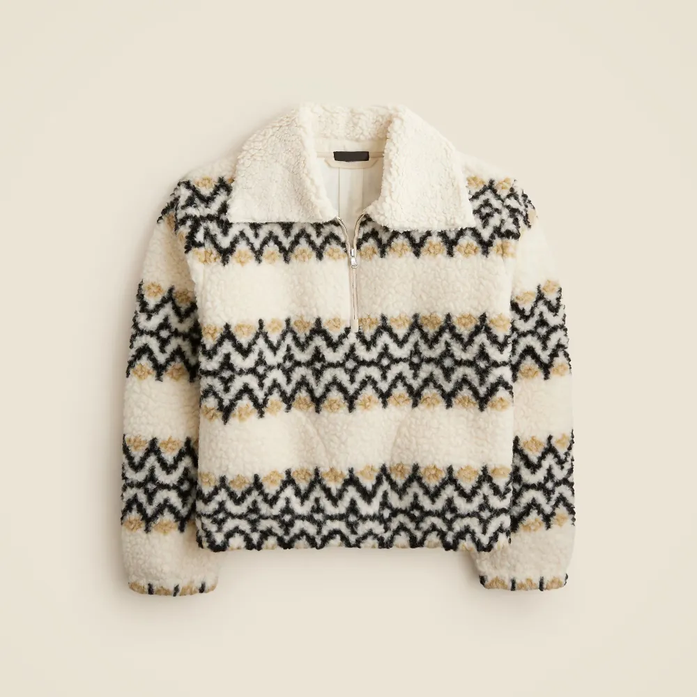 Jacquard-Print Sherpa Half-Zip Fleece Pullover