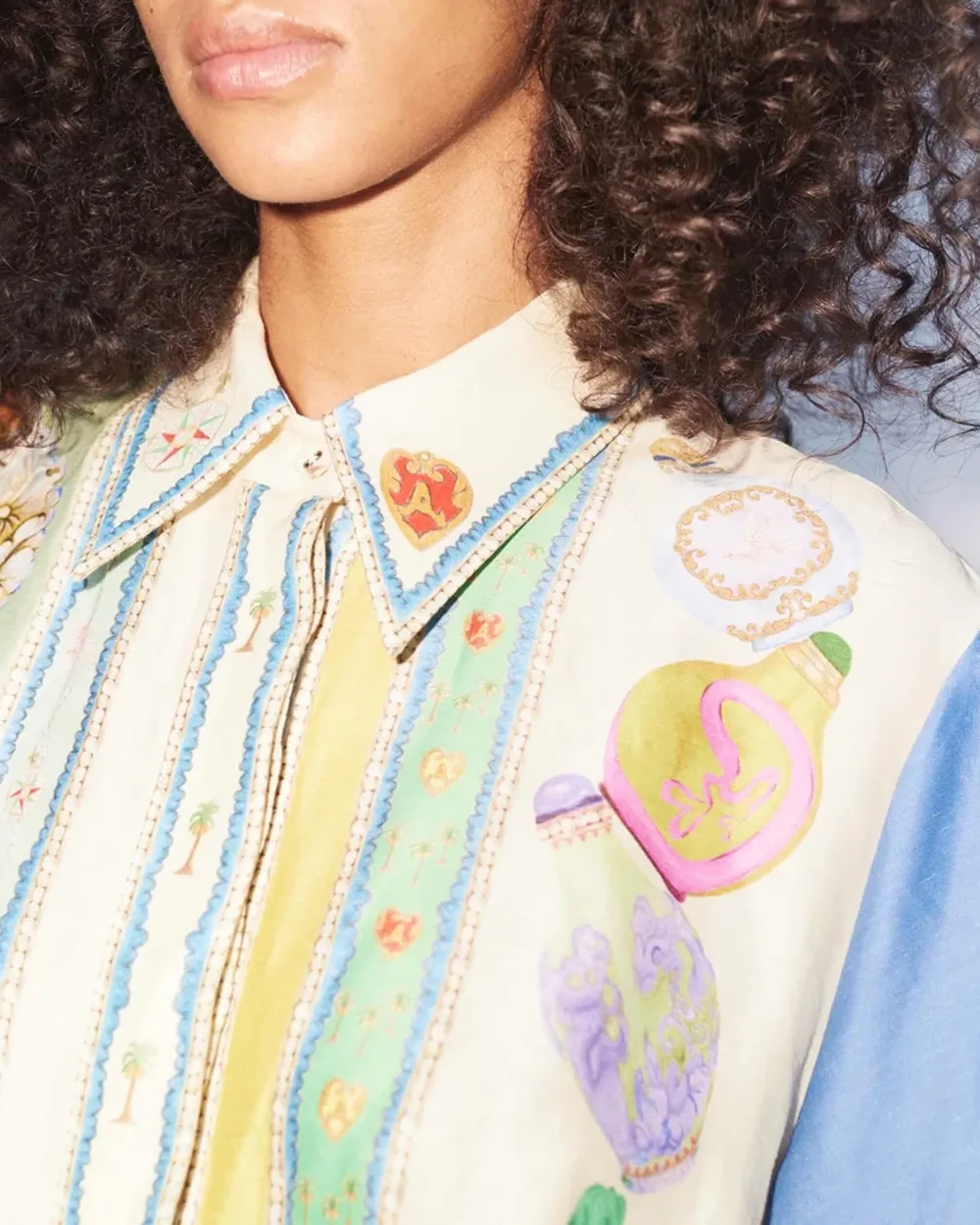 Colorful Printed Embroidery Neckline Mini Dress