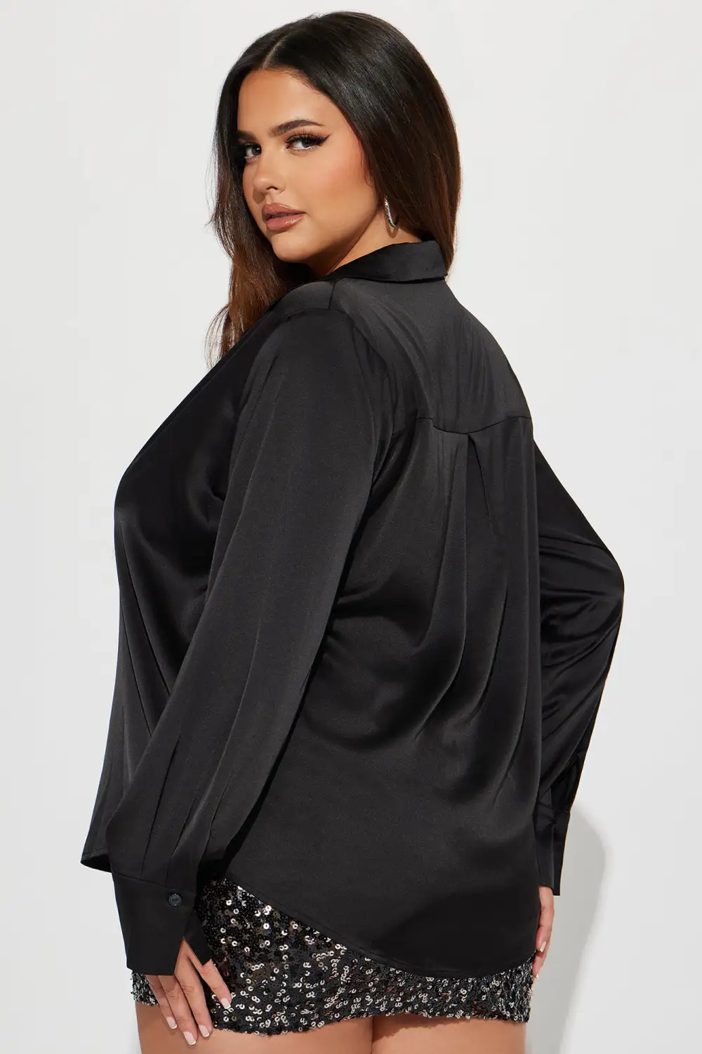Popular Girl Satin Shirt - Black