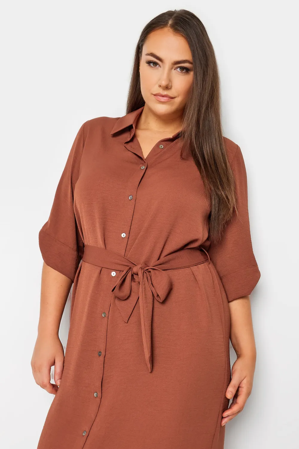 YOURS Curve Brown Midi Shirt Dress
