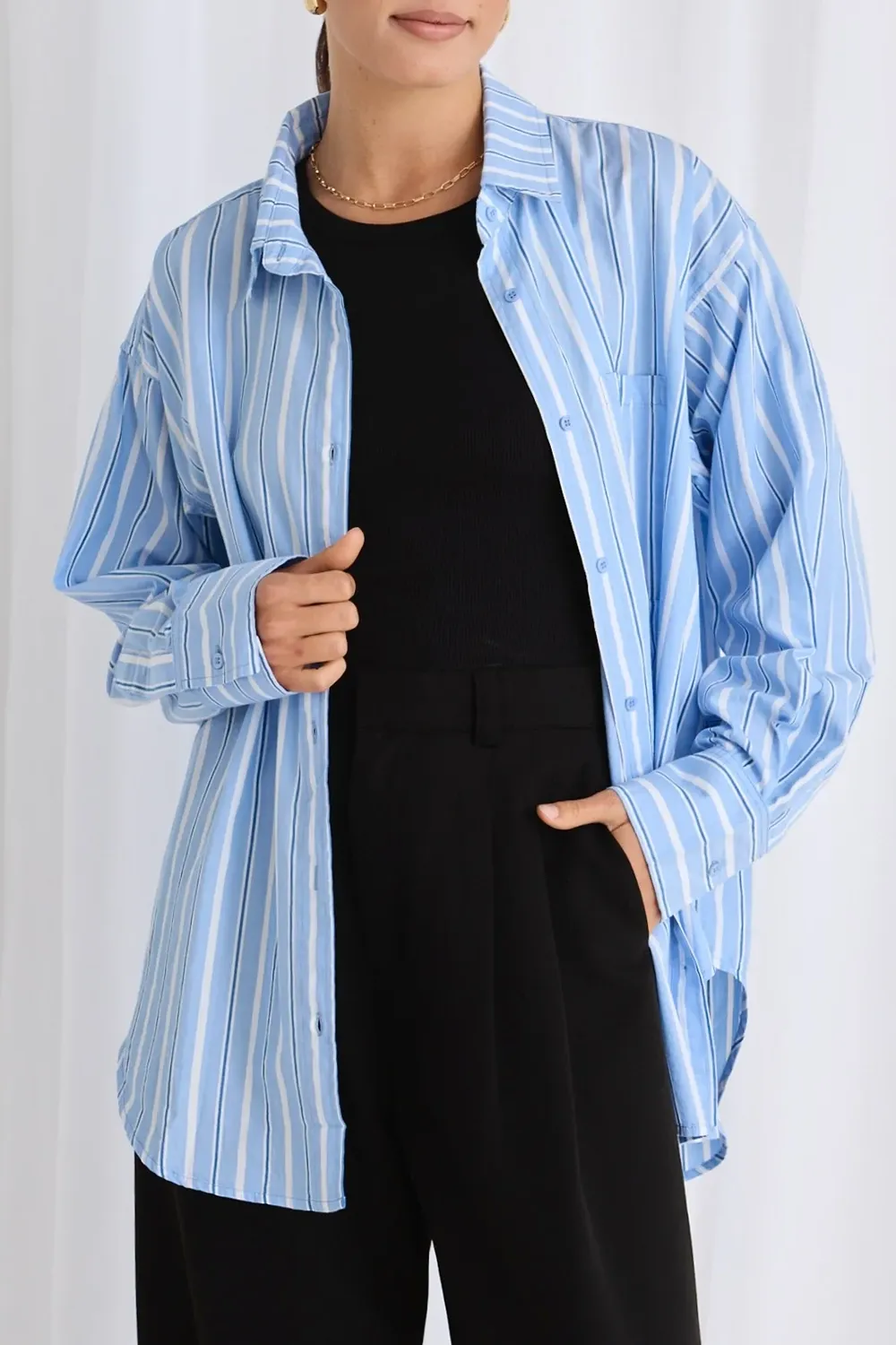 Blue Stripe Layered Long - Sleeve