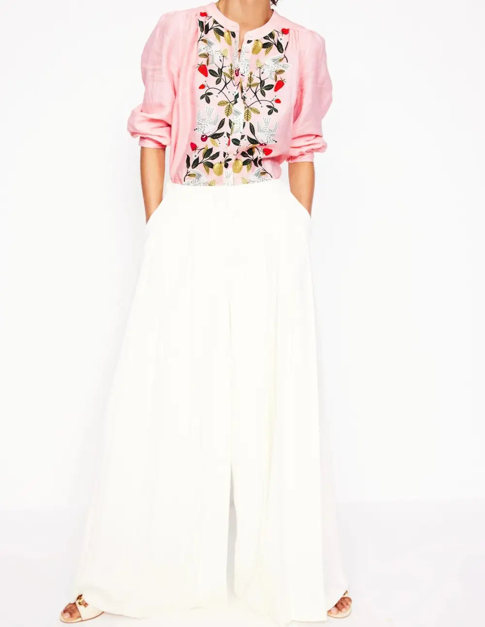 Fruit Tree Embroidery Linen Top