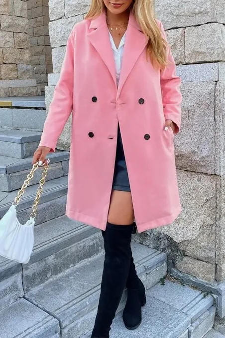 Front Buttons Lapel Coat in Pink