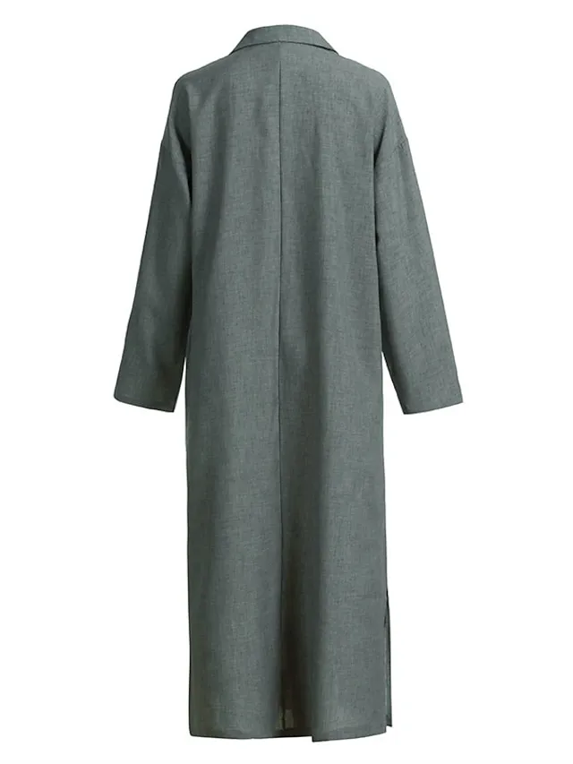 Women's Cotton Linen Dress Swing Dress Black Dress Maxi long Dress Cotton Blend Casual Comfort Home Daily Vacation Shirt Collar Pocket Long Sleeve Summer Spring Fall Loose Fit Black Pink Green Pure