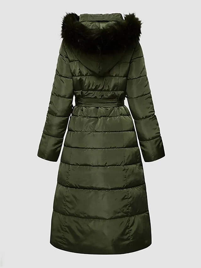 Women's Winter Jacket Puffer Jacket Hoodie Jacket Outdoor Street Daily Winter Fall Long Coat Regular Fit Windproof Warm Sports Streetwear Casual Jacket Long Sleeve Solid Color Rust Red caramel