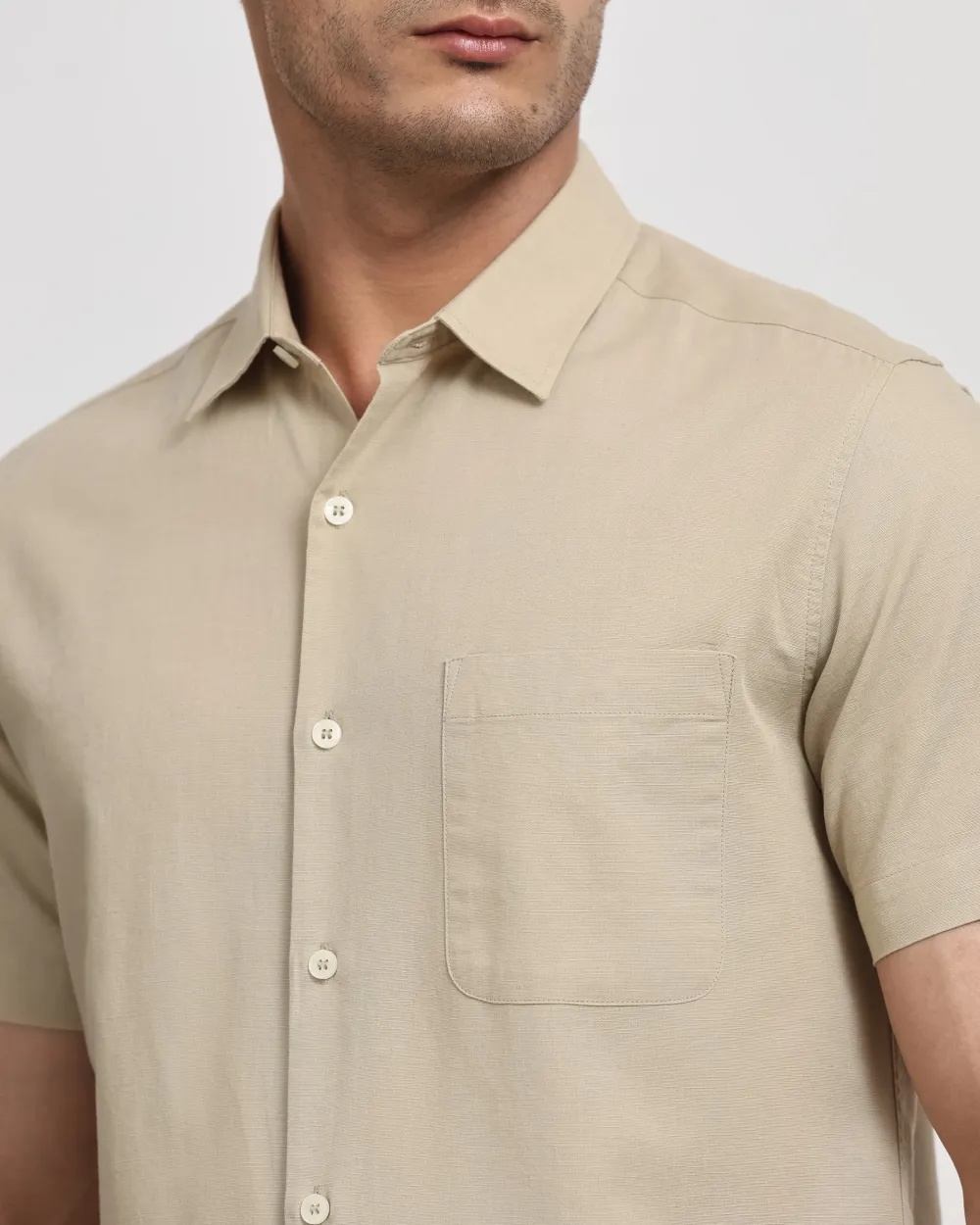 Simple And Soft Slim-Fit Breathable Beige Shirt