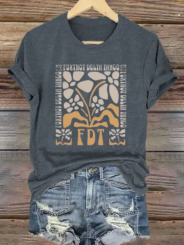 Women'S T-Shirt Women'S FDT Printed T-Shirt Pure Cotton Round Neck With Art Pattern Printing