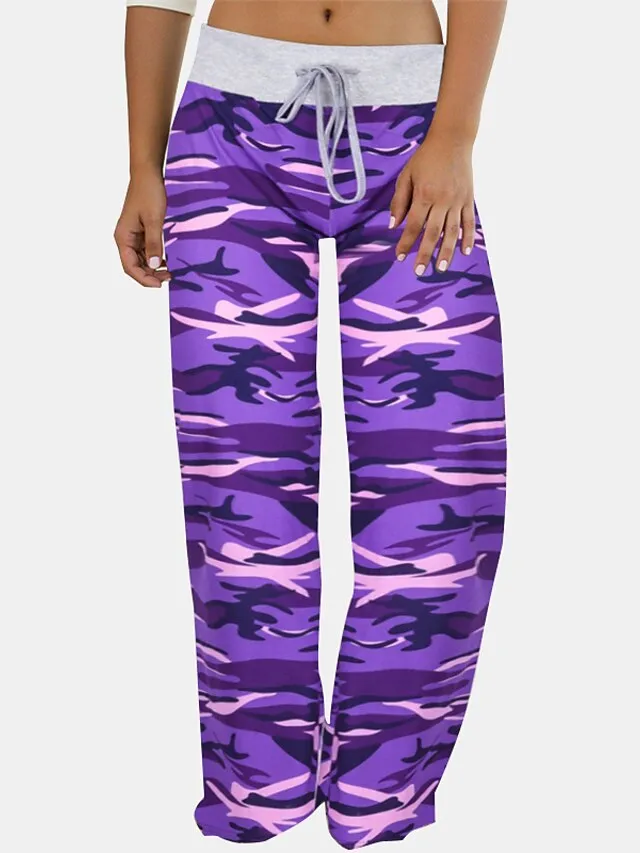 Women's Loungewear Bottom Nighty Camo Comfort Sport Home Cotton Long Pant Spring Summer Blue Purple
