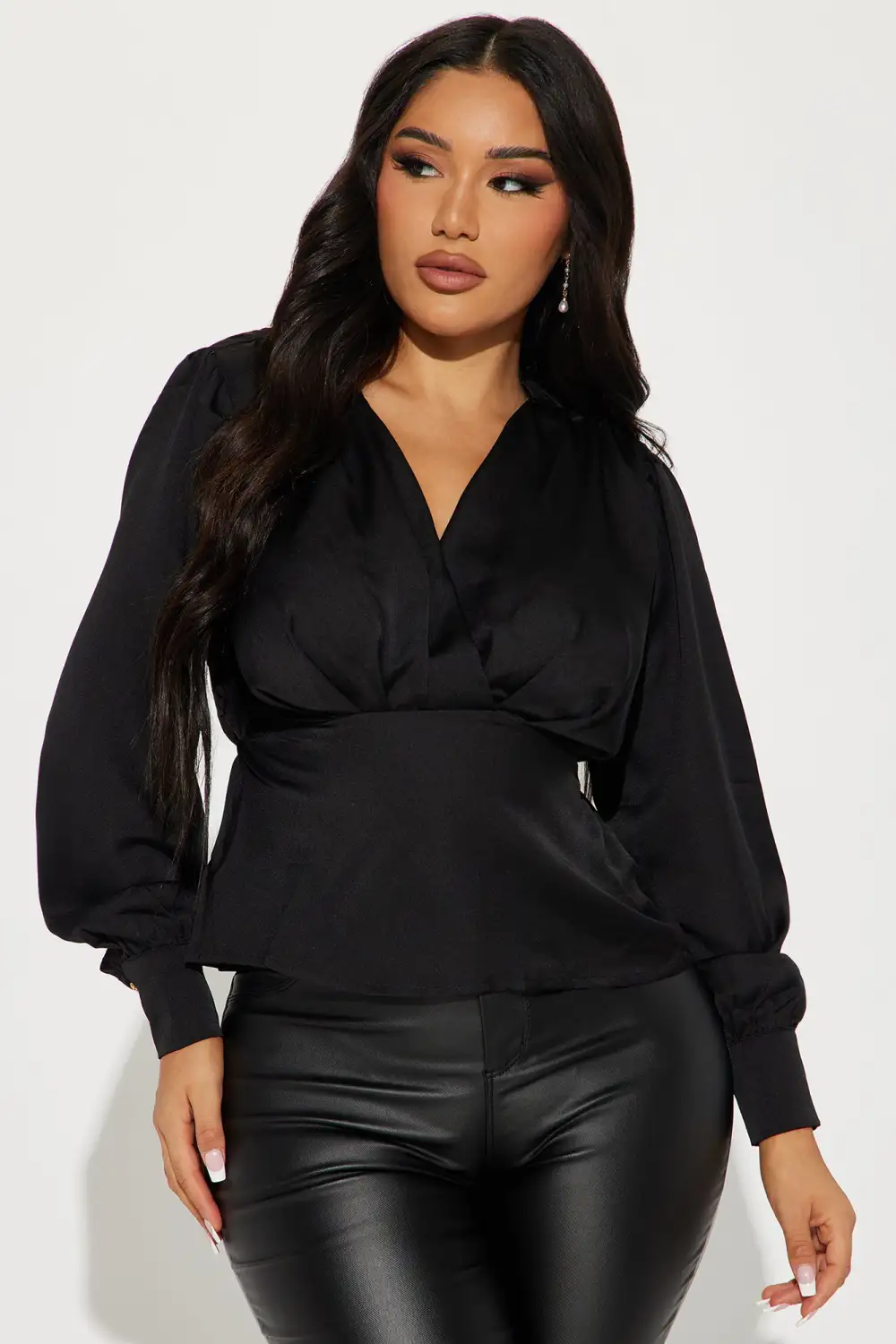 Serena Satin Blouse Top - Black