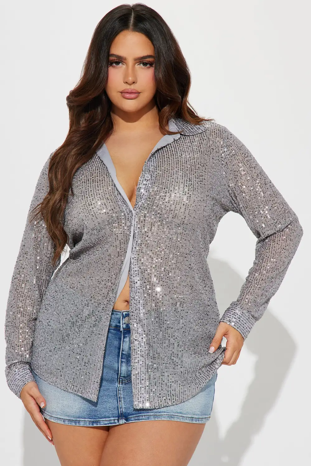 Turn Up The Lights Sequin Shirt - Silver