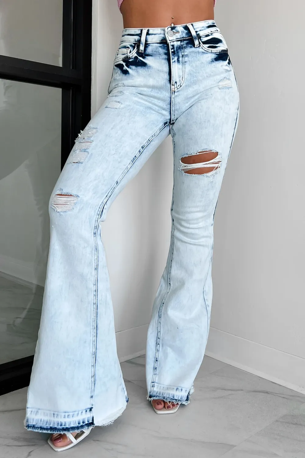High Rise Distressed Flare Jeans