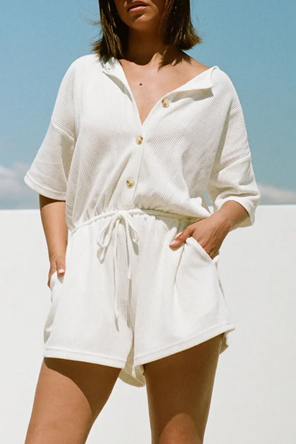 Loose Fit Button Up Short Romper
