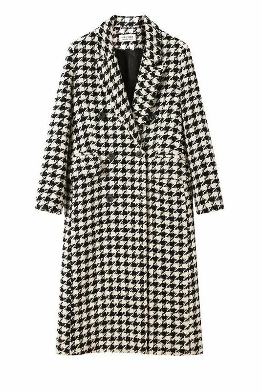 Classic Houndstooth Lapel Coat with Pockets