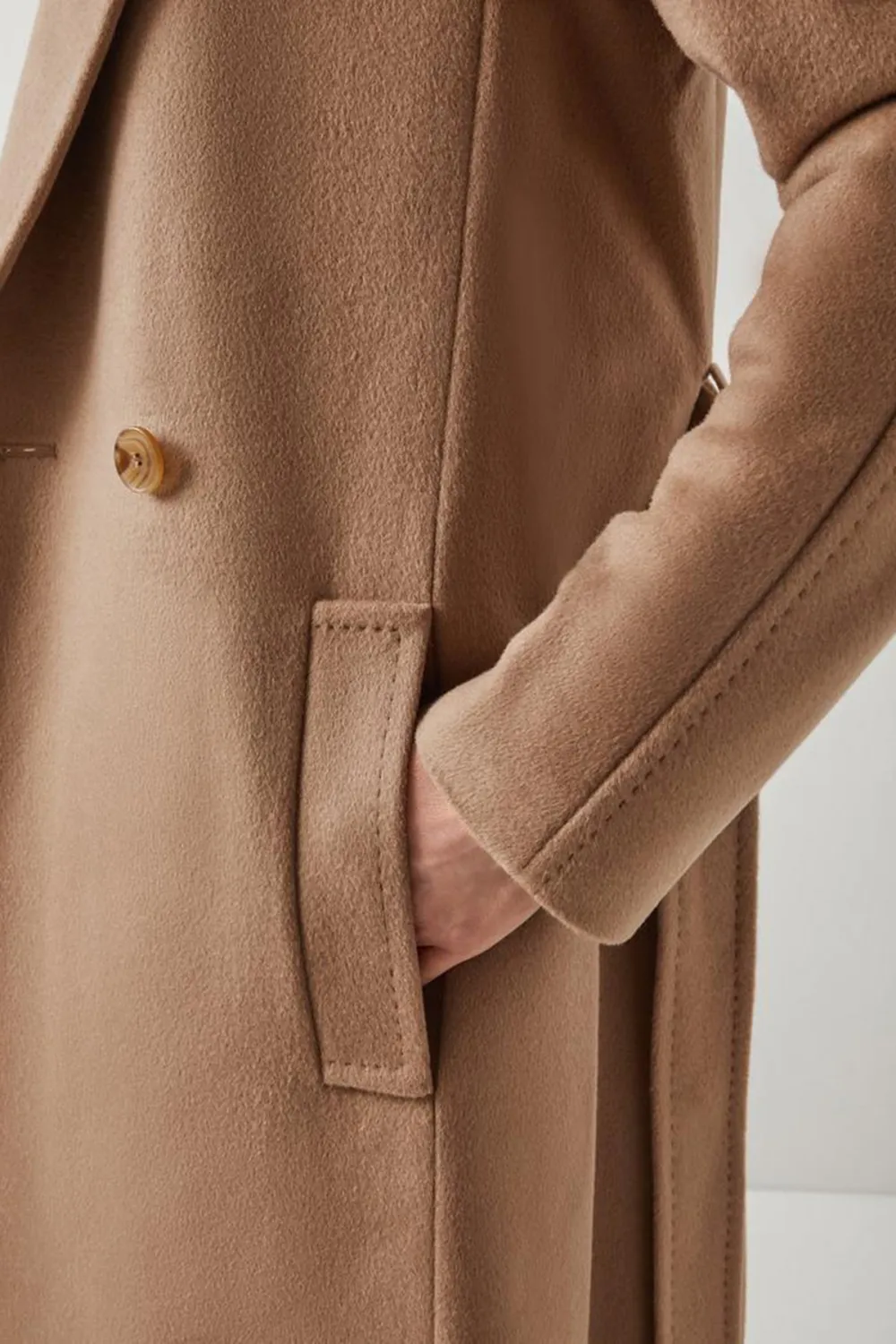 Camel Colored Belted Long Wool Coat