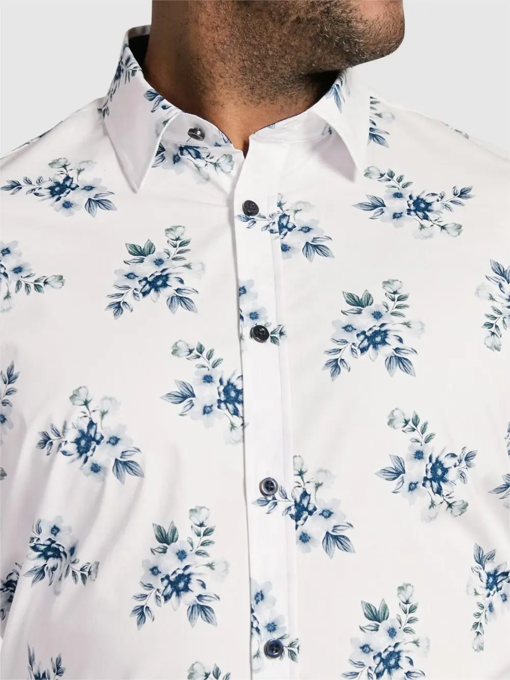 NAVY FLORAL STRETCH SHIRT