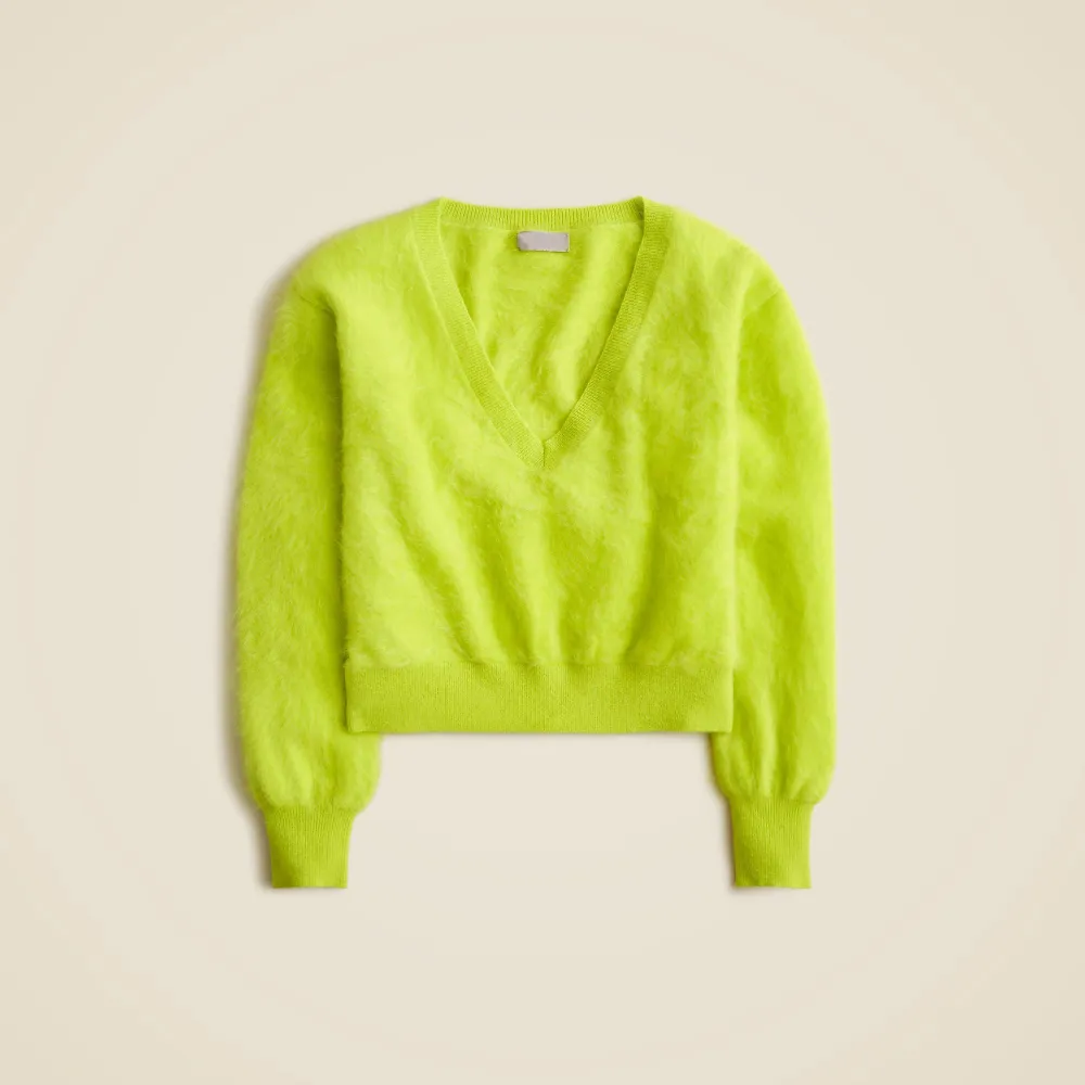 Brushed Cashmere Cropped V-Neck Sweaters