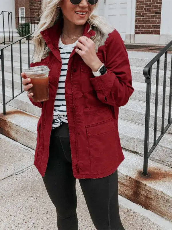 Solid Color Loose Bomber Jacket