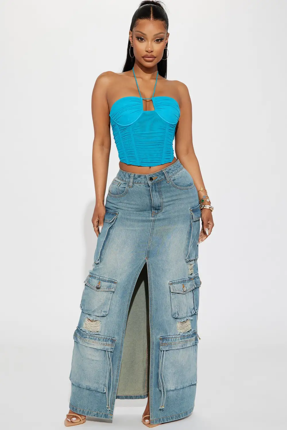 Mia Mesh Corset Top - Aqua