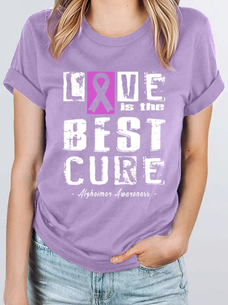 Love is the best cure  Alzheimer's Disease Awareness Women's Print T-Shirt