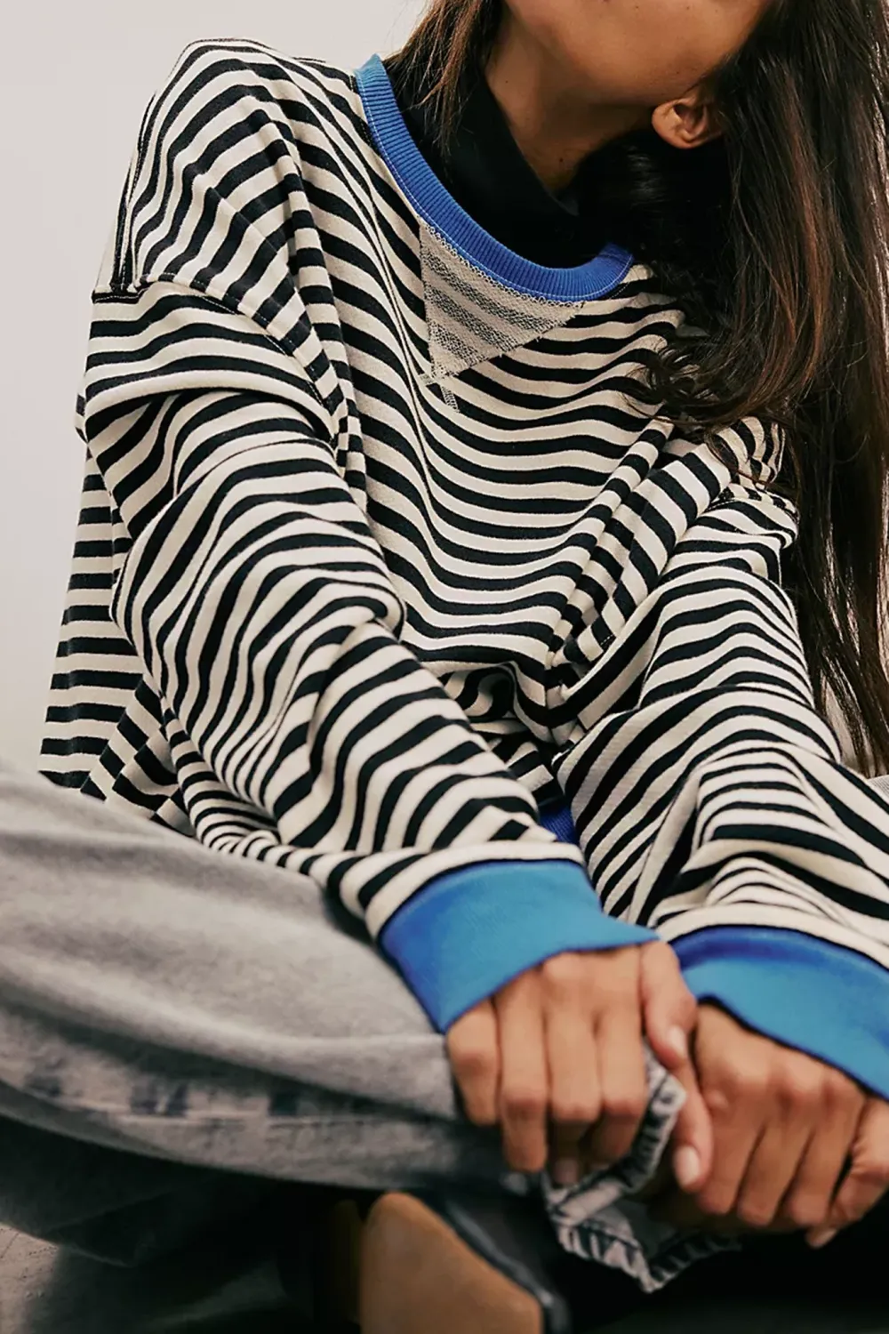 Oversized Striped Crew Neck Sweatshirt