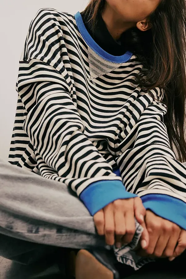 Oversized Striped Crew Neck Sweatshirt