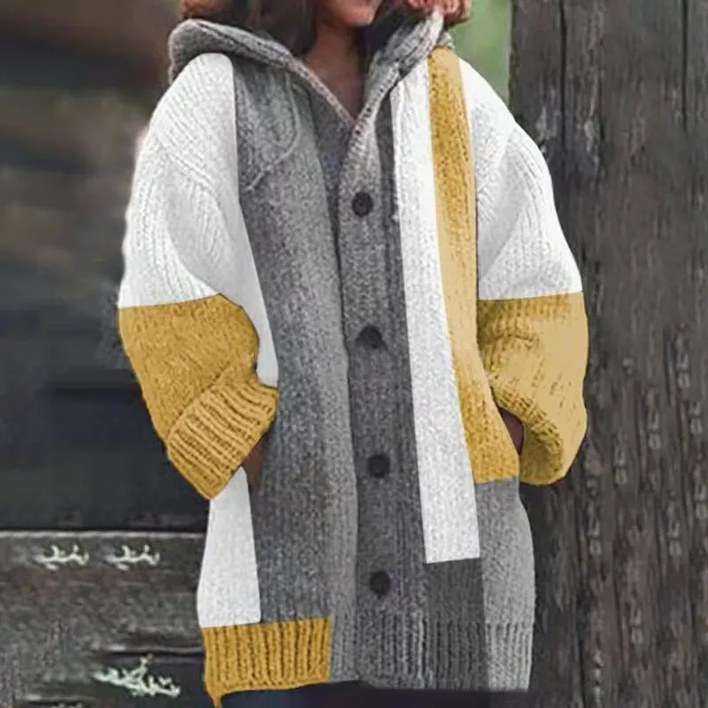 Casual Loose Color-block Knitted Cardigan
