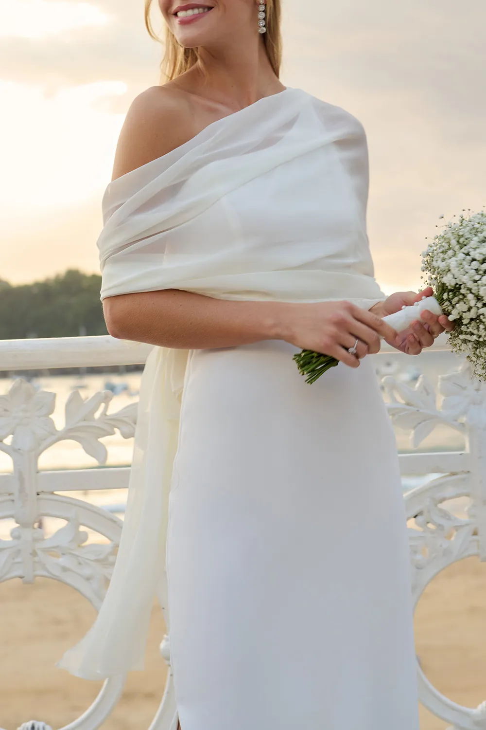 White Women's Solid Color Shawl