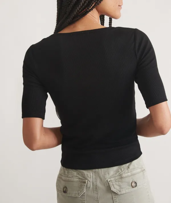 Ribbed Square Neck Fitted Shirt