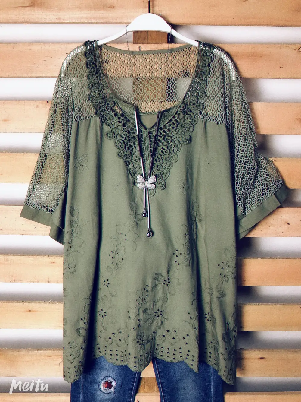 Woman Fashion Openwork Lace Shirt Tops Blouse