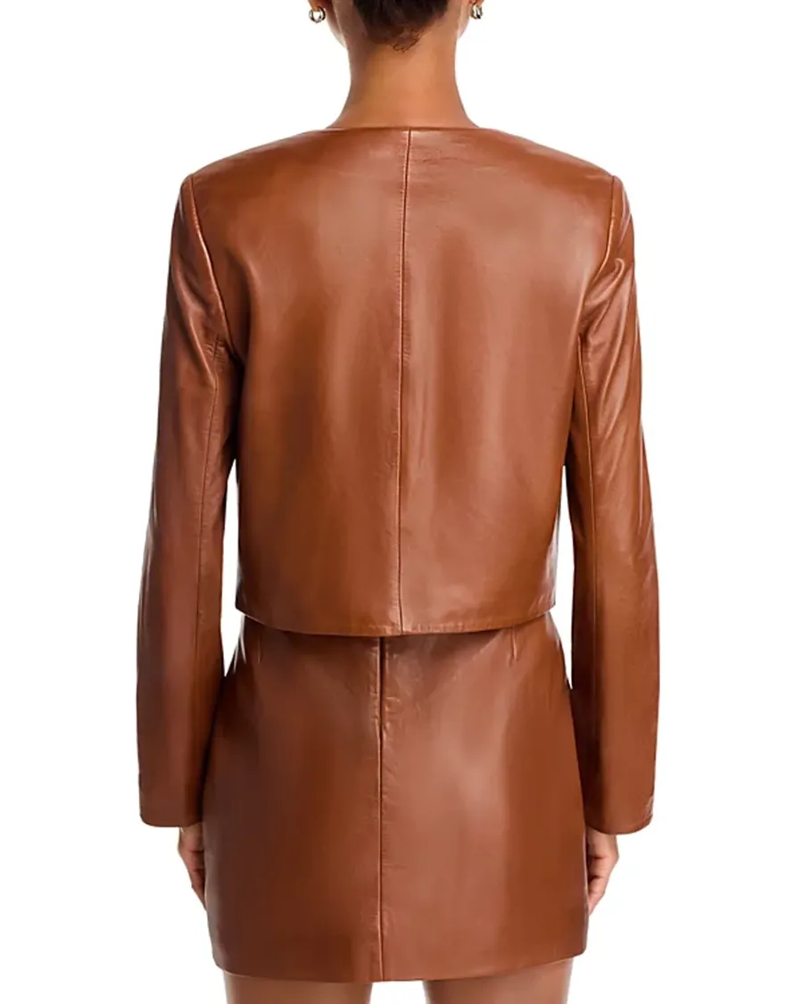 Long Sleeves Round Neck Leather Jacket