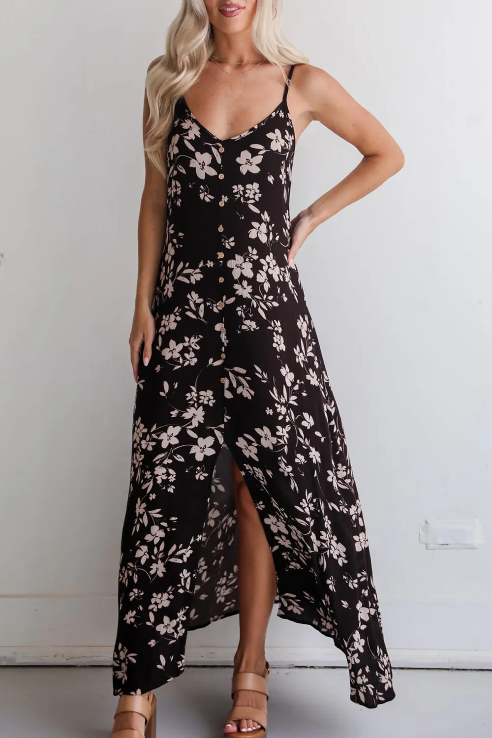Marvelously Darling Black Floral Maxi Dress