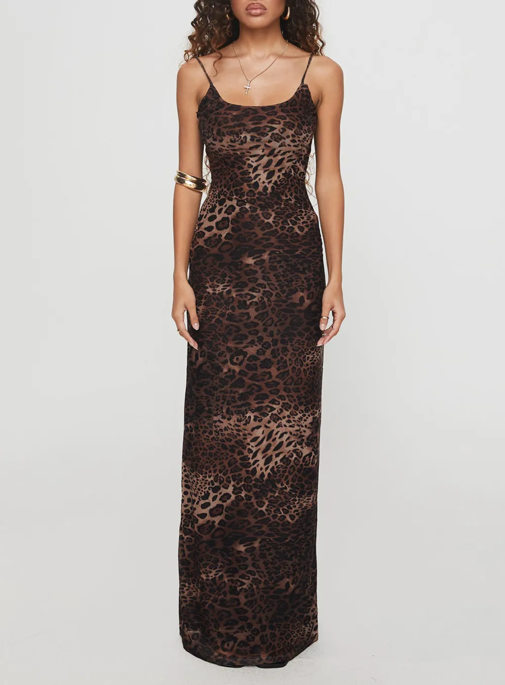 Leopard Print Spaghetti Strap Maxi Dress