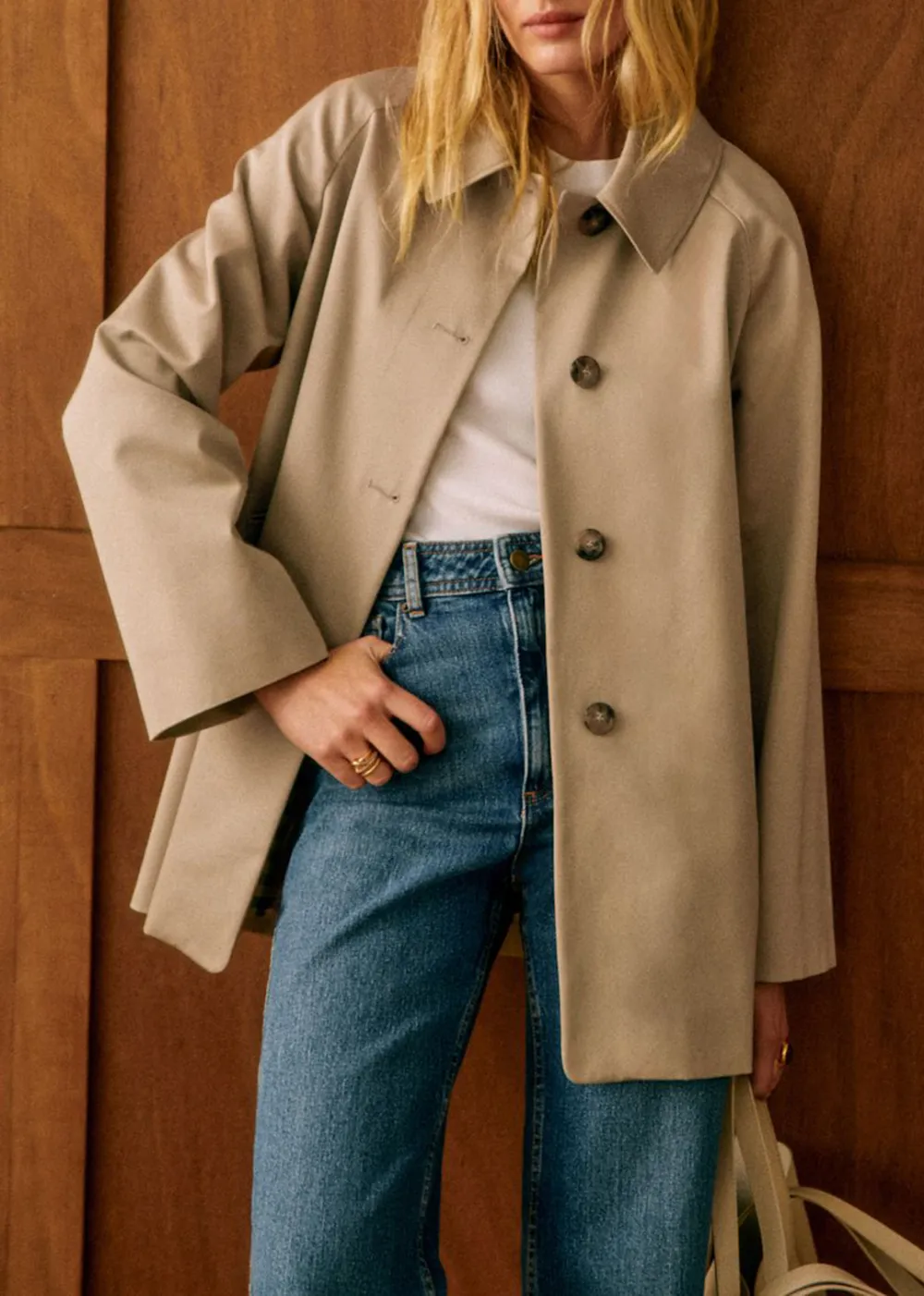 Light Beige Mid-Length Oversize Trench Coat