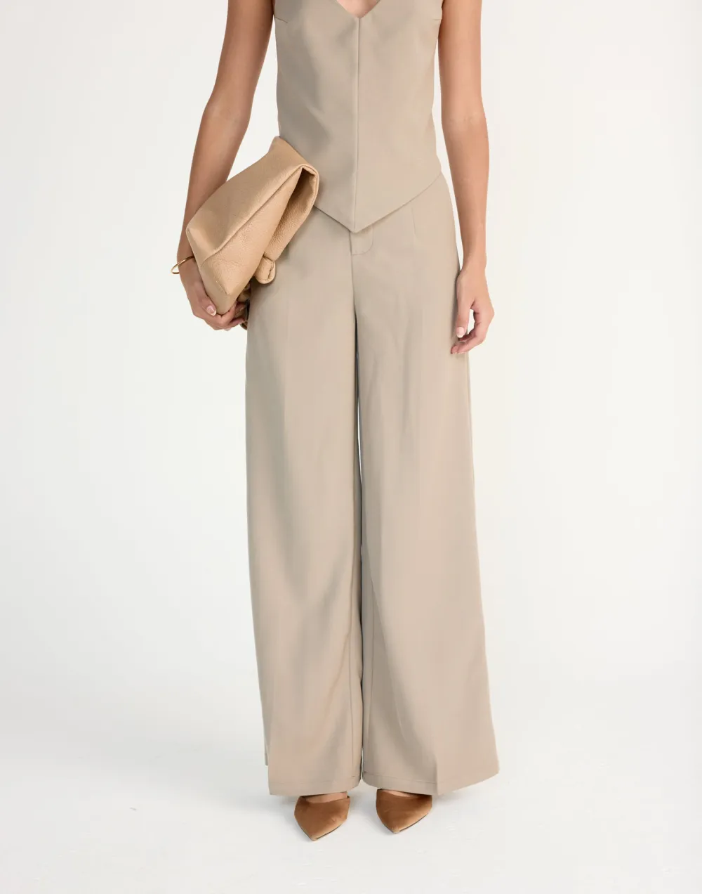 Floor-Length Draped Wide-Leg Trousers
