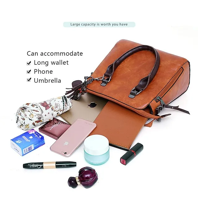 Boston Women's Handbag Set-PU Leather Shopping Bag-Zipper Adjustable Large Capacity Waterproof Bag-Set of 4