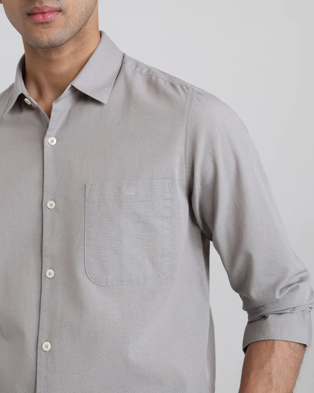 Leisure Simple Daily Slim-Fit Breathable Light Grey Shirt