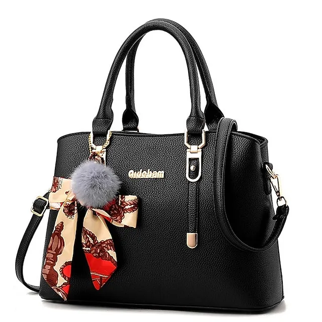 Women's Handbag Crossbody Bag Satchel Top Handle Bag PU Leather Daily Zipper Pom-pom Solid Color Wine Black Pink