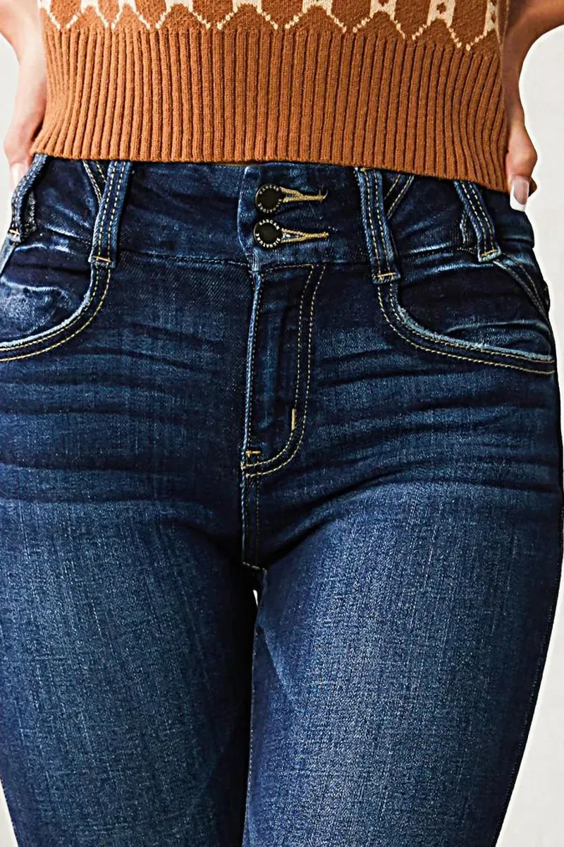 Raw Hem Button Up Mid Rise Skinny Jeans