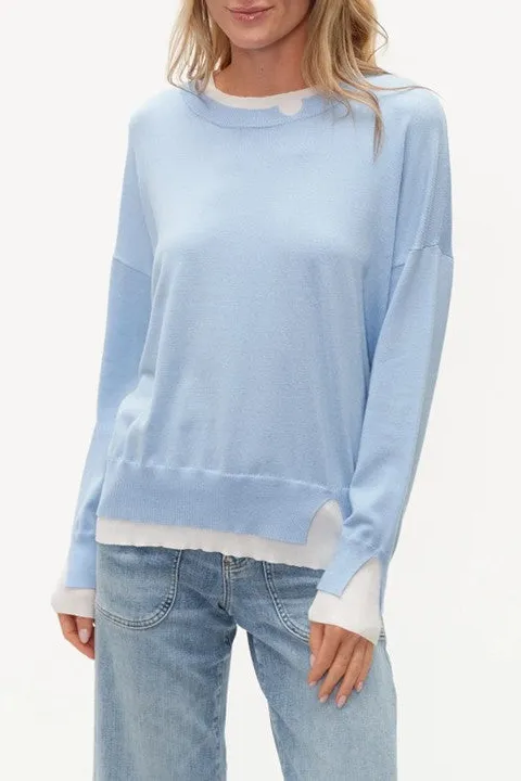 Light Pink Layered Hem Crew Neck Sweater