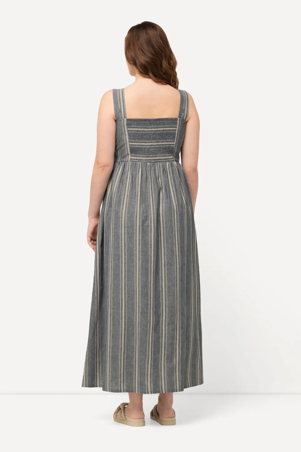 Maxikleid, Streifen, Carree-Ausschnitt, ärmellos, Leinenmix