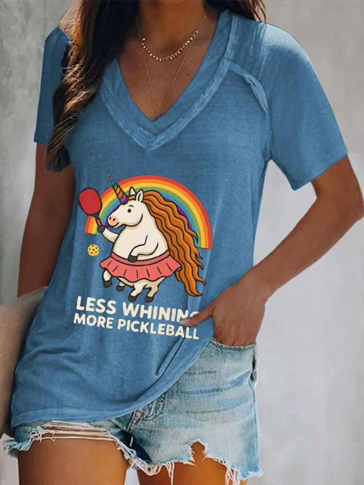 Women'S Less Whining More Pickleball V-Neck Short-Sleeved T-Shirt