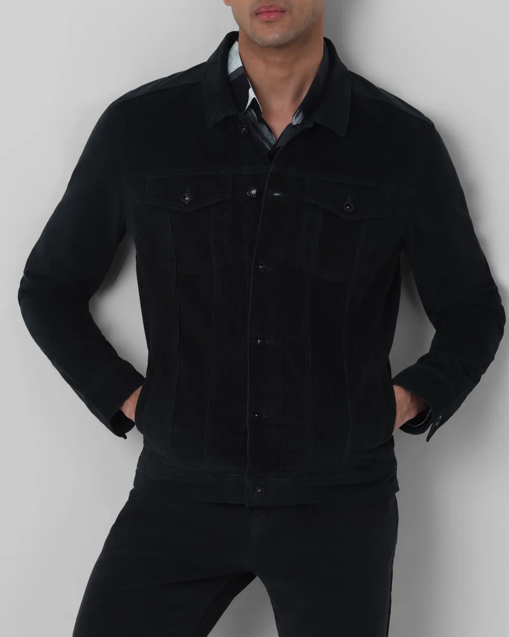 Versatile Comfortable Slim-Fit Dark Green Corduroy Jacket