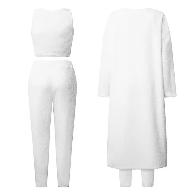 Women's Loungewear Sets Fluffy Fuzzy Sweatsuit 3 Pieces Pajama Pure Color Warm Fashion Simple Party Home Street Fleece Crew Neck Sleeveless Crop Top Pant Elastic Waist Winter Fall Black Camel