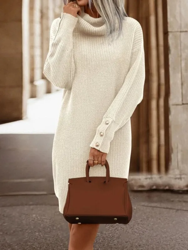Cowl Neck Drop Shoulder Sweater Dress Without Belt