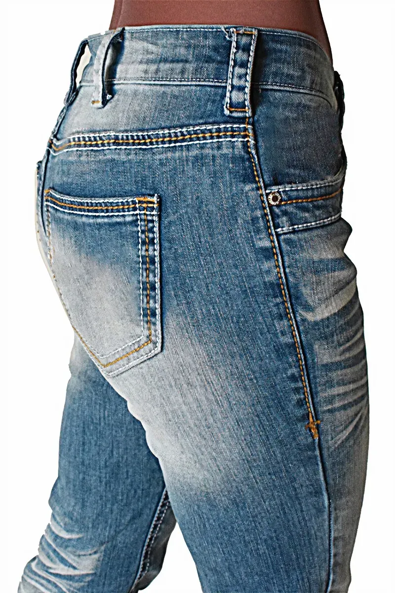 Washed Split Hem Mid Rise Bootcut Jeans