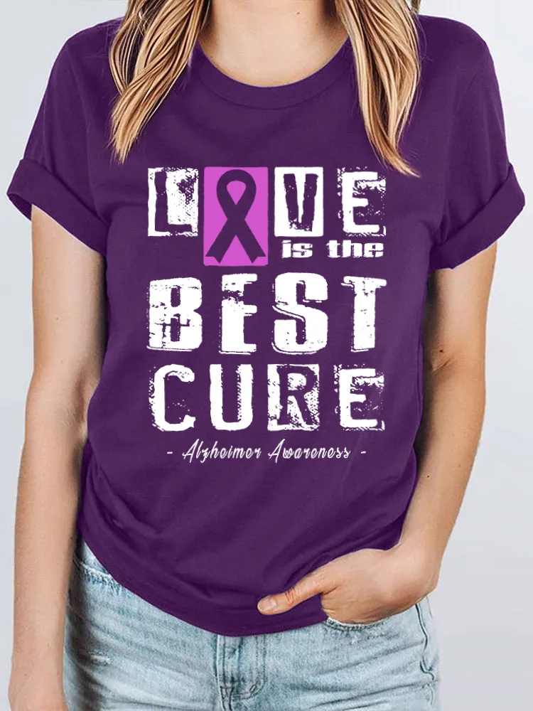 Love is the best cure  Alzheimer's Disease Awareness Women's Print T-Shirt