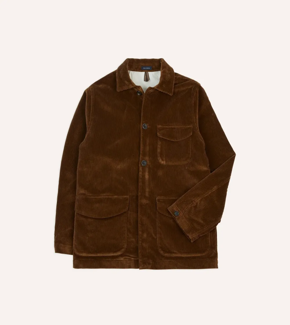 Casual Style Tan Corduroy Three-Pocket Field Jacket