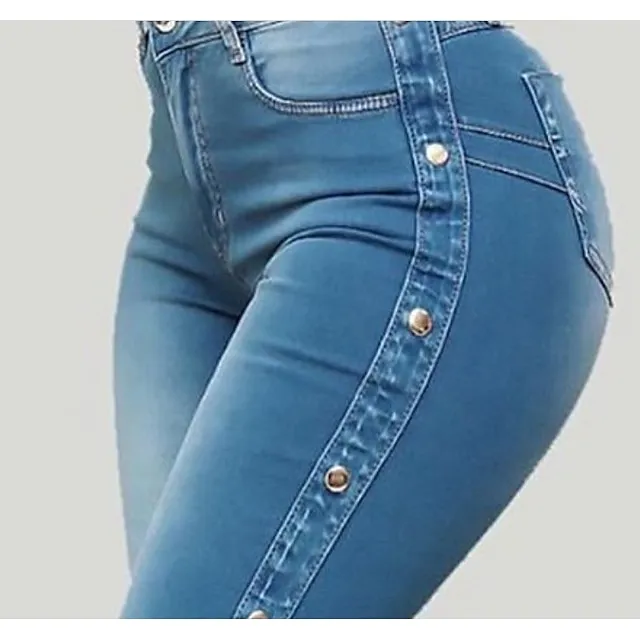 Women's Jeans Bootcut Flared Pants Full Length Denim Side Pockets Wide Leg Micro-elastic Fashion Casual Daily Weekend Black Blue S M